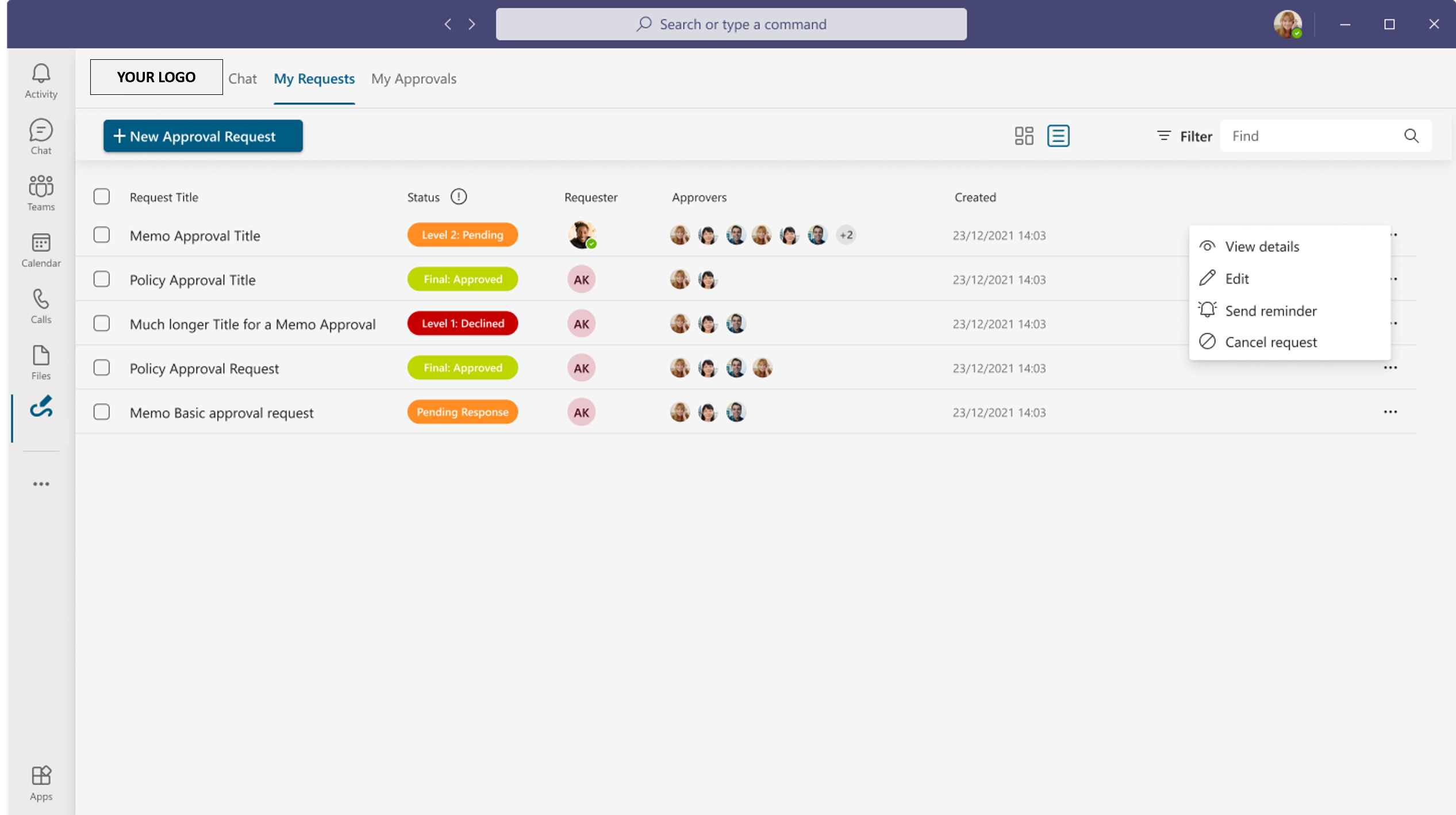 Requests Dashboard List View