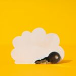 White paper cloud with key, cloud computing concept