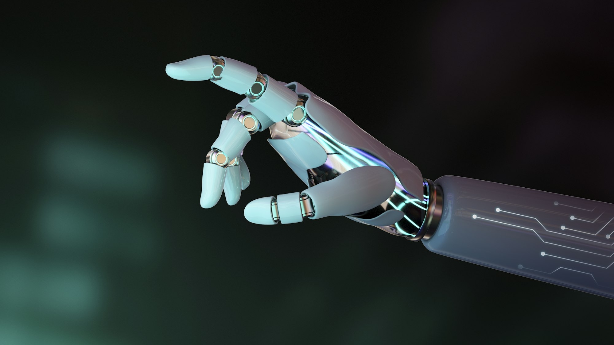 Robot hand finger pointing, AI technology background