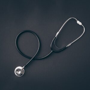 top view of stethoscope on gray surface