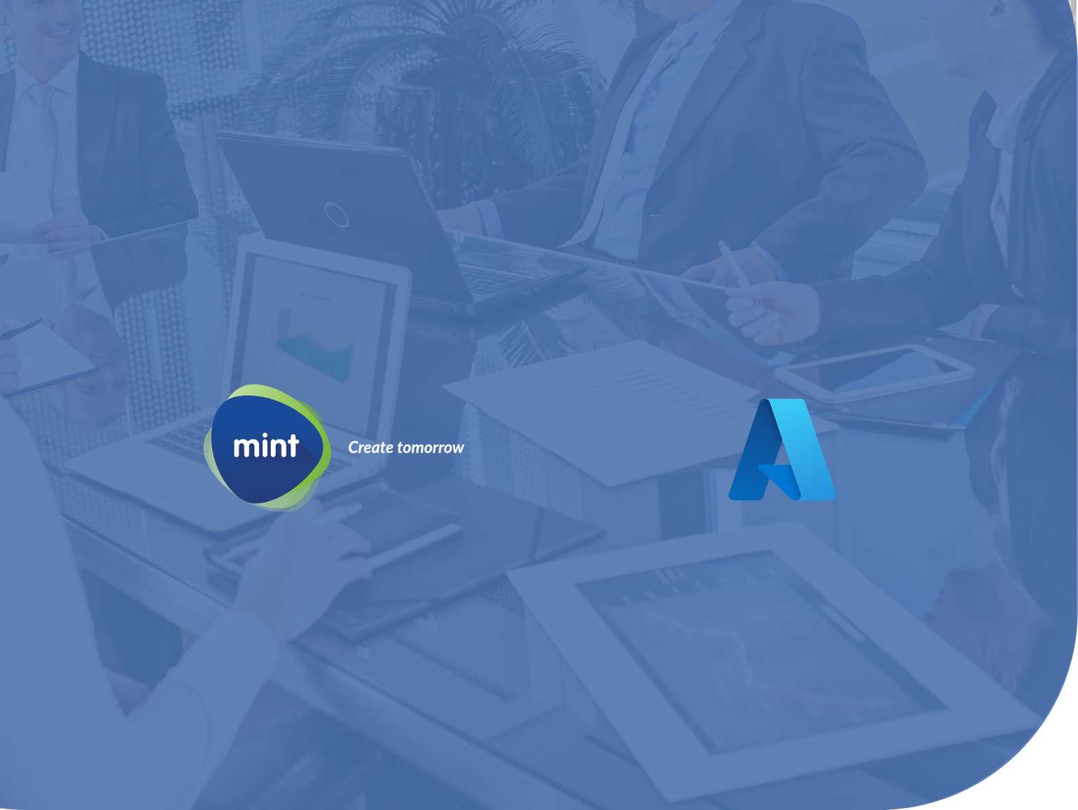 Modernizing Student Device Management for a Leading Education Provider case study cover image. Mint and Azure logos on image cover overlay over an image of a corporate team having a meeting while seated infront of their devices