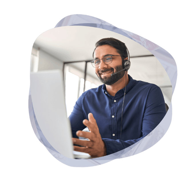 Support specialist wearing a headset providing assistance with Microsoft AI Solutions.