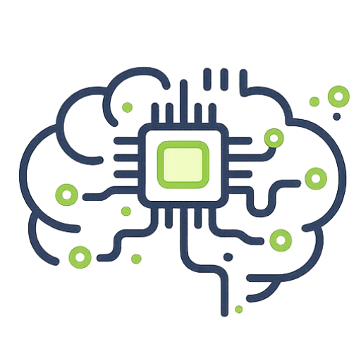 Artificial intelligence icon showing a neural network and processor chip