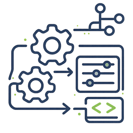 DevOps icon showing workflow automation, configuration and management tools