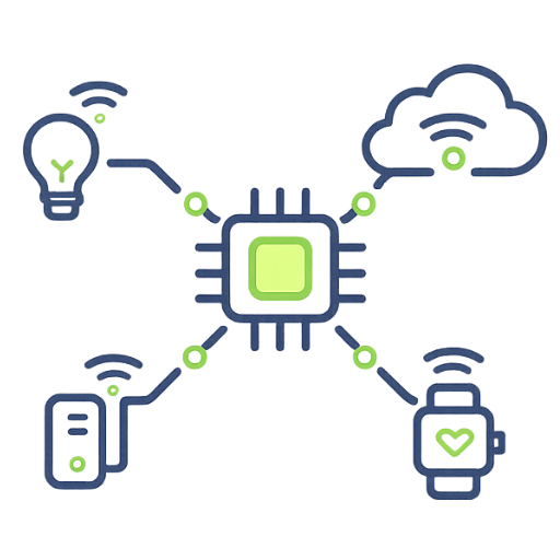 Internet of Things icon showing connected devices communicating through a central hub